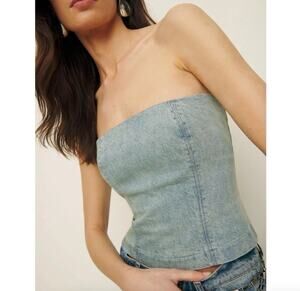 NWT Reformation Colleena Strapless Denim Top Blue Wash Size 4